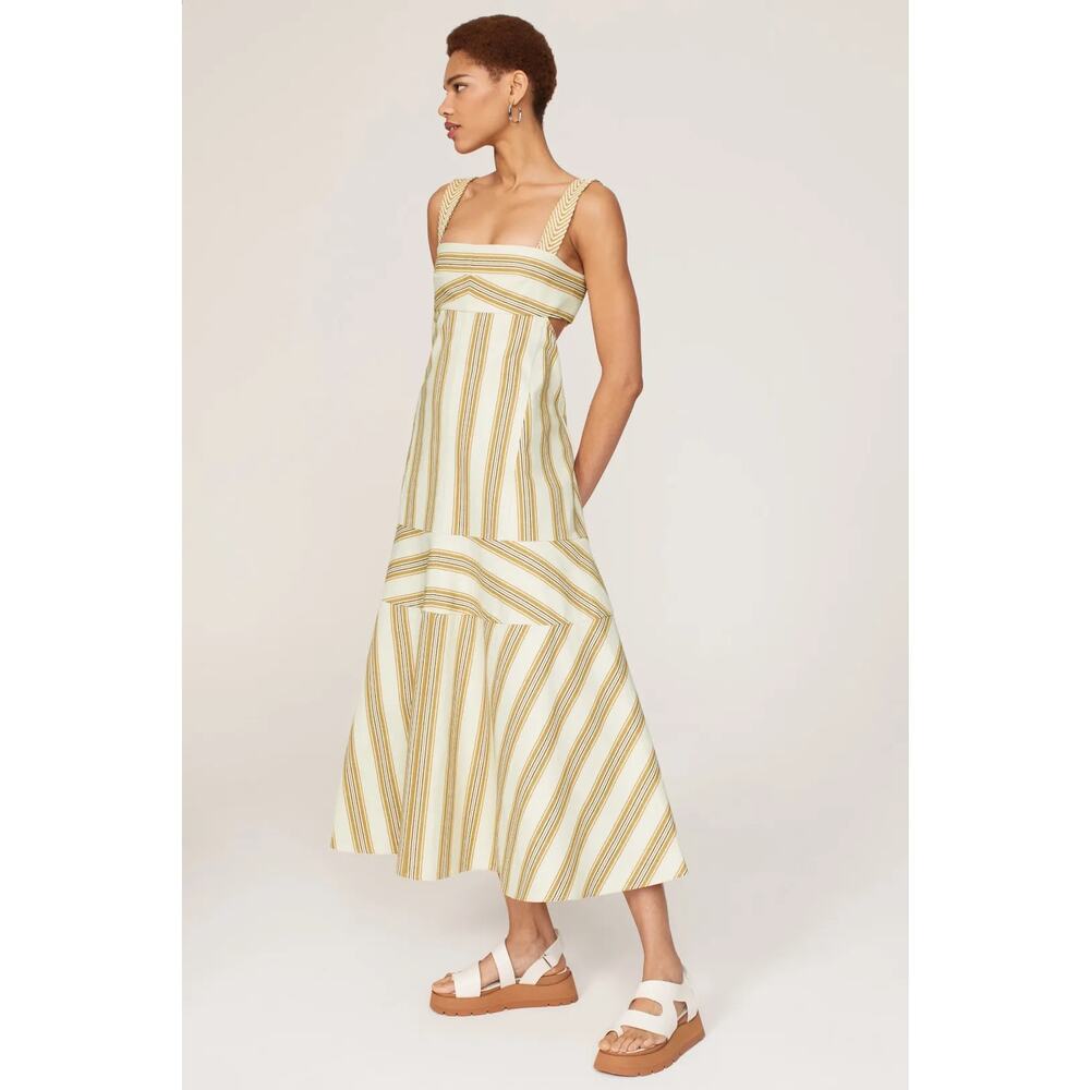 Alexis Yellow and White Striped Midi Dress